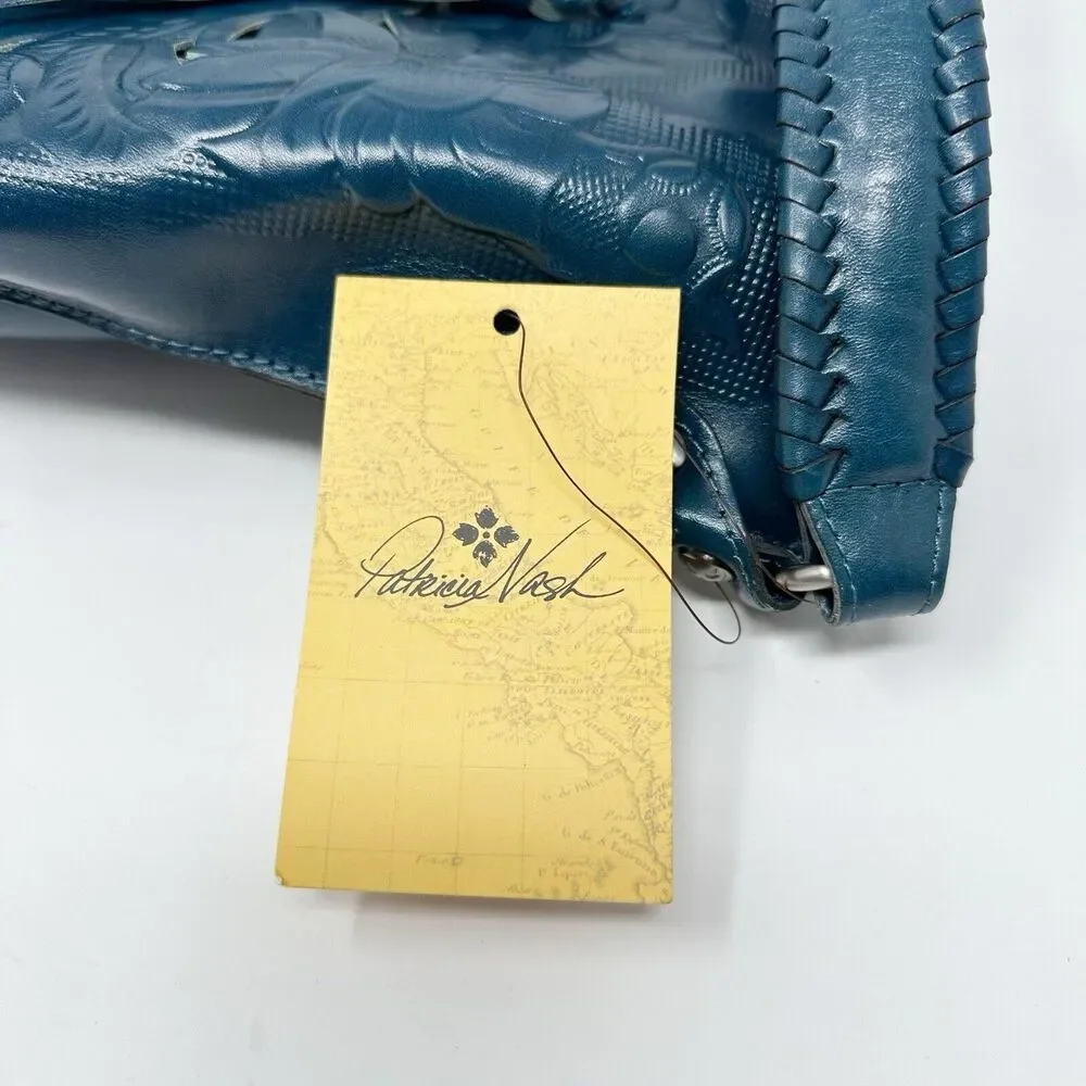 Patricia Nash Otavia Bucket Crossbody Bag Cutout Tooled‎ Tassel Carribean Blue